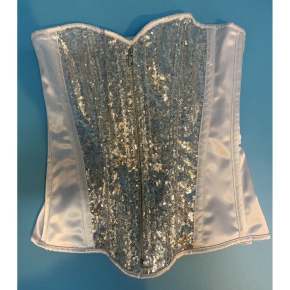 Top Drawer by Daisy Corsets White Sequin Corset Full Zip Lace Up Size Large - Picture 2 of 4